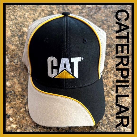 CAT Equipment Embroidered Logo Blk-Tan Adjustable Strap-back Cap - Picture 1 of 7